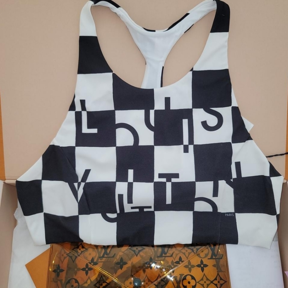 Louis Vuitton Bikini Top size 40 Black White Signature LV Graphic Print